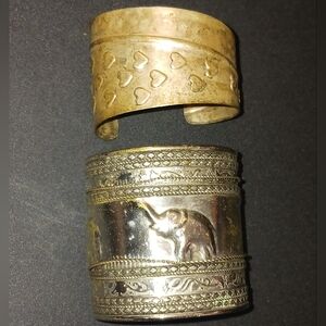 "Made In India" -Gold Heart and Silver Elephant Cuff Bracelet Set